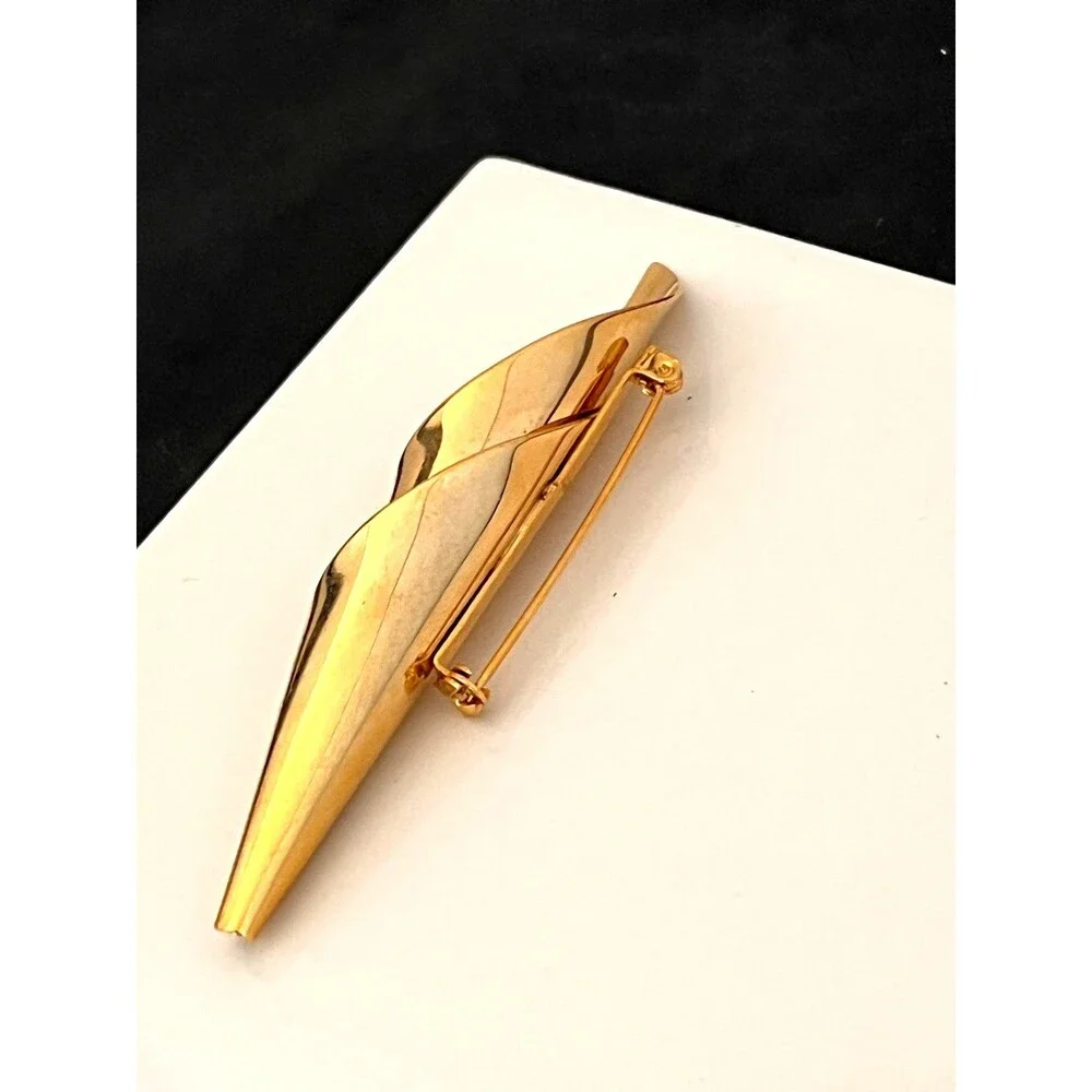 Vintage 1970s Brooch Modernist Sculptural Folded Ribbon Gold Tone - 1F